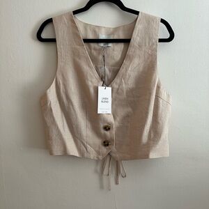 Love Tree Beige Linen Blend Sleeveless Blouse